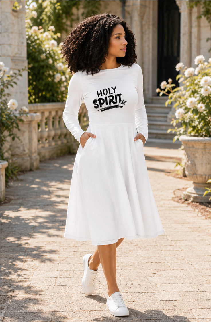 All-over print long sleeve midi dress